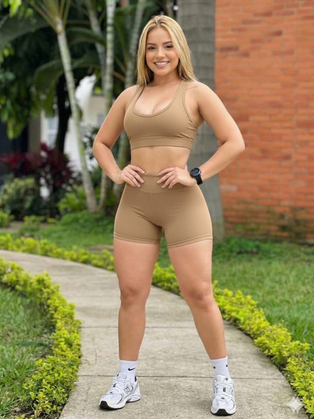 Set Deportivo Suplex BEIGE – Top + Short Cintura Alta Moldeador